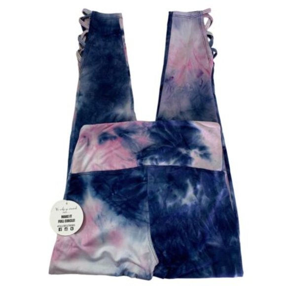 Jolie & Joy by FCT Tie Dye Leggings With Ankle Cut Out Detail Blue Pink White - Picture 4 of 8